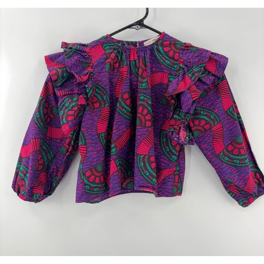 Ulla‎ Johnson Clara Blouse & Stella Skirt Set Kids 6 Purple Tier Cotton Abstract